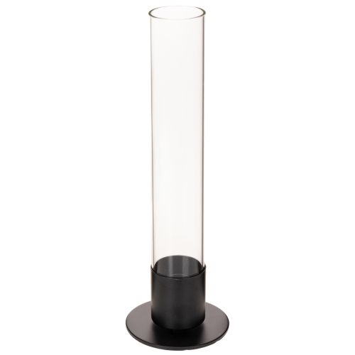 Stabkerzenhalter aus schwarzem Metall und Glaszylinder 31 cm online kaufen | Floristik24.ch