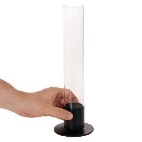 Stabkerzenhalter aus schwarzem Metall und Glaszylinder 31 cm | Floristik24.ch