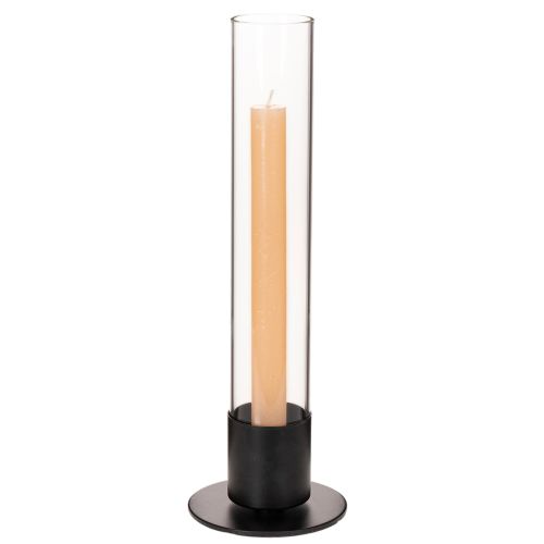 Stabkerzenhalter aus schwarzem Metall und Glaszylinder 31 cm | Floristik24.ch