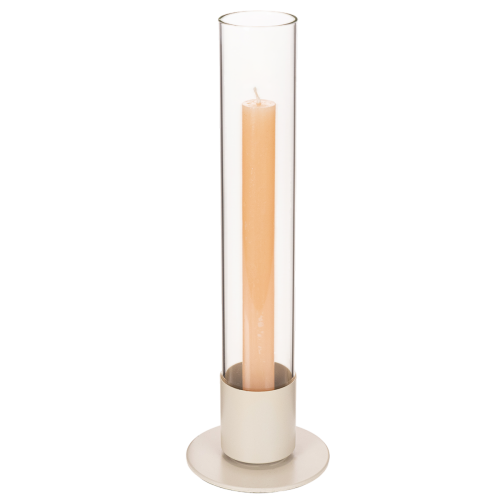 Stabkerzenhalter aus Metall mit Glaszylinder und Sockel 31 cm Taupe | Floristik24.ch