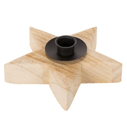Holzstern Kerzenständer für Stabkerzen, 16 cm, Natur und Schwarz
