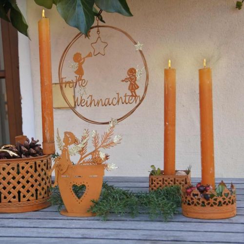 Floristik24 Stabkerzenhalter Metall, Kerzenhalter Krone Rost Ø8,5cm 4St