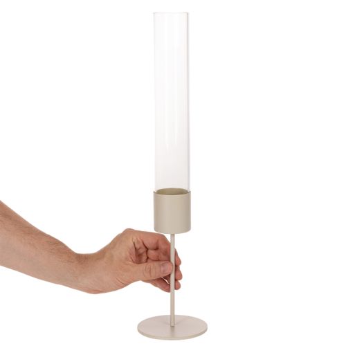 Stabkerzenhalter mit Glaszylinder 45 cm aus Metall in Taupe | Floristik24.ch