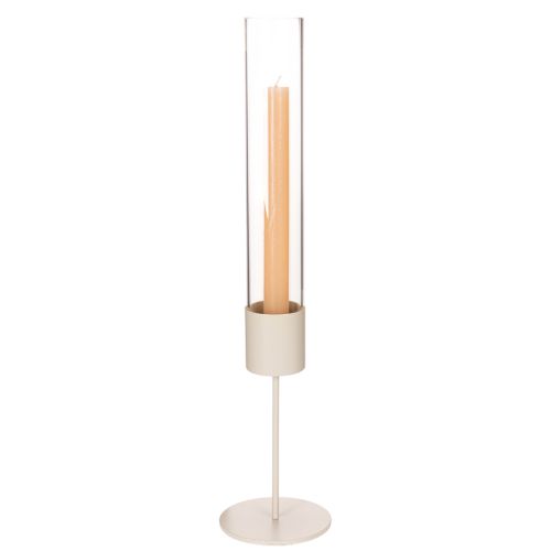 Stabkerzenhalter mit Glaszylinder 45 cm aus Metall in Taupe | Floristik24.ch