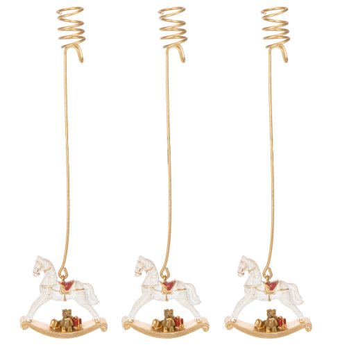 Weihnachtsbaum-Kerzenhalter Schaukelpferd aus Metall und Kunststoff 20 cm Gold 3er-Set | Floristik24.ch