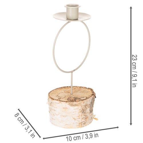 Kerzenhalter Birkenholz Metallring 20 cm Weiss | Floristik24.ch
