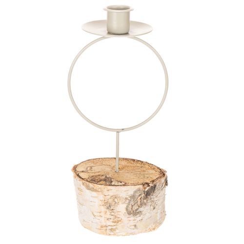 Kerzenhalter Birkenholz Metallring 20 cm Weiss | Floristik24.ch