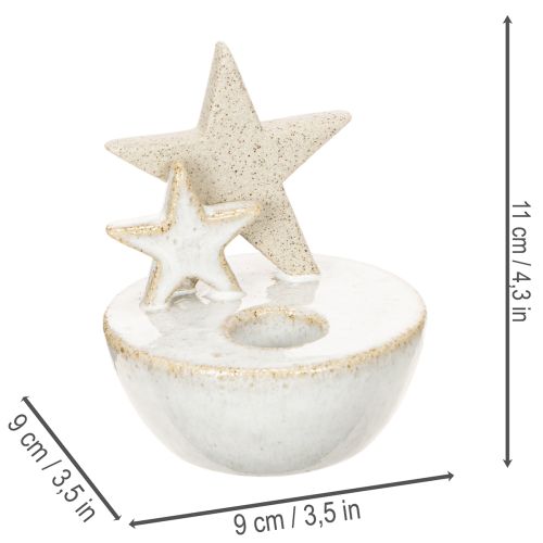 Kerzenhalter Sterne aus Keramik weiss naturgrau 11 cm 2er-Set | Floristik24.ch