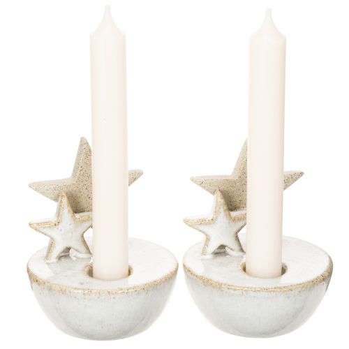 Kerzenhalter Sterne aus Keramik weiss naturgrau 11 cm 2er-Set | Floristik24.ch