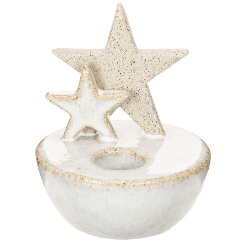 Kerzenhalter Sterne aus Keramik weiss naturgrau 11 cm 2er-Set | Floristik24.ch