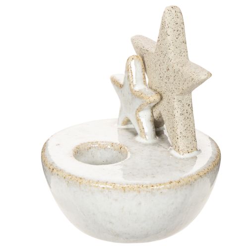 Kerzenhalter Sterne aus Keramik weiss naturgrau 11 cm 2er-Set | Floristik24.ch