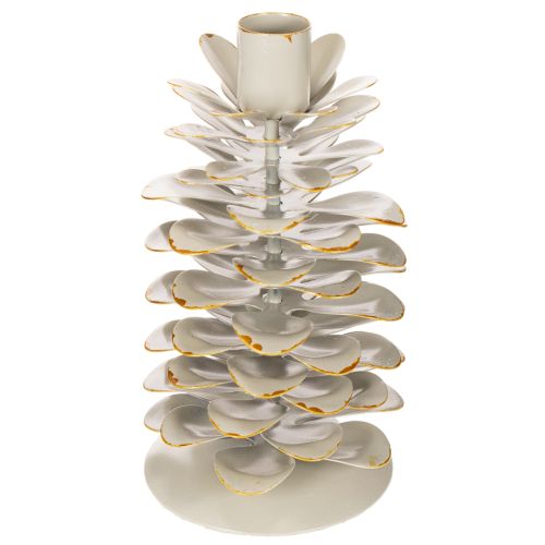 Kerzenhalter Tannenzapfen-Design Keramik Weiss Goldakzenten 17cm