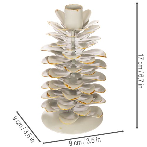 Kerzenhalter Tannenzapfen-Design Keramik Weiss Goldakzenten 17cm | Floristik24.ch