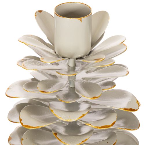 Kerzenhalter Tannenzapfen-Design Keramik Weiss Goldakzenten 17cm | Floristik24.ch