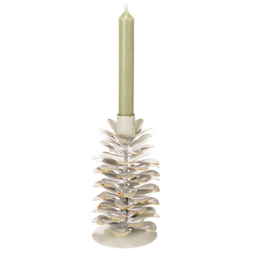 Kerzenhalter Tannenzapfen-Design Keramik Weiss Goldakzenten 17cm | Floristik24.ch