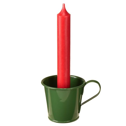 Floristik24 Stabkerzenhalter Tasse Kerzenhalter Dunkelgrün H6cm 6St