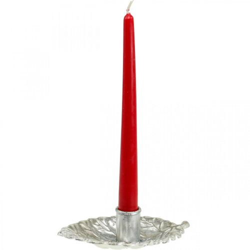 Floristik24 Stabkerzenhalter Teller Laubblatt Silbern 16,5x10,5x5cm