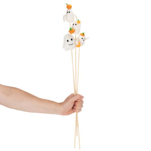 Halloween Geisterfiguren auf Holzstab 54 cm Weiss mit Kürbisakzenten 8er-Set | Floristik24.ch