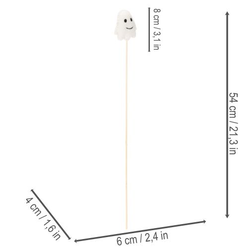 Halloween Geisterfiguren auf Holzstab 54 cm Weiss mit Kürbisakzenten 8er-Set | Floristik24.ch