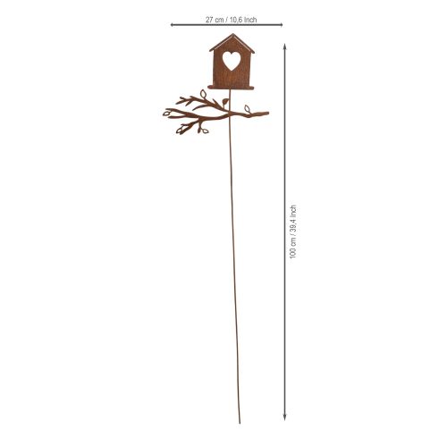 Gartenstecker aus Metall mit Rostoptik 100 cm Vogelhaus Herz Zweig | Floristik24.ch