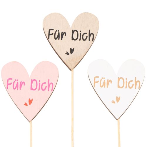 Herzstecker aus Holz mit Schriftzug "Für Dich" 31 cm, 12 Stück, sortierte Farben
