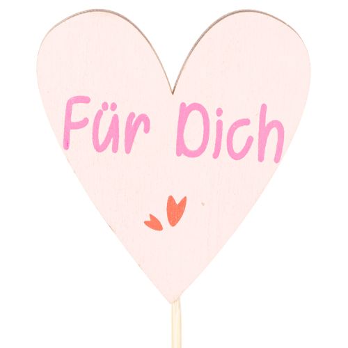 Herzstecker aus Holz mit Schriftzug "Für Dich" 31 cm, 12 Stück, sortierte Farben | Floristik24.ch