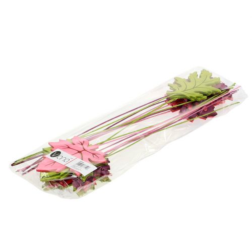 Floristik24 Deko-Stecker Blatt Pink, Grün, Bordeaux 8cm 18 St