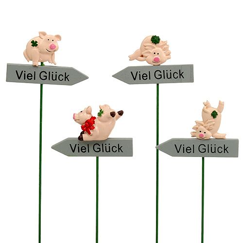 Floristik24 Stecker mit Spruch „Viel Glück“ 5cm x 7cm L23cm 12St