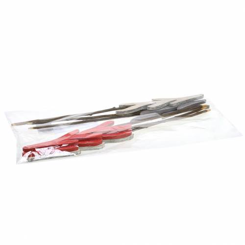 Floristik24 Dekostecker Tannen Rot/Grau/Weiß H42cm 6St