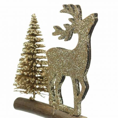 Floristik24 Dekostecker Rentiere und Engel mit Tanne Gold-Glitter Holz H45cm 3St