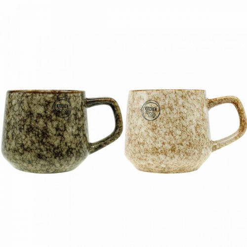 Floristik24 Steingut Tasse Becher mit Henkel Braun, Beige 9,5cm 2St
