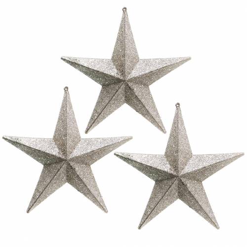 Floristik24 Glitzersterne zum Hängen Champagner Ø21cm 3St