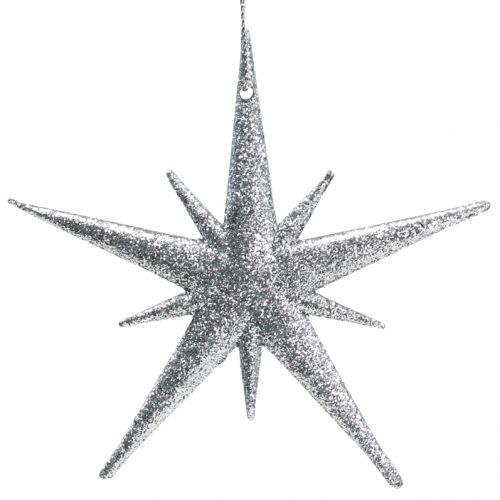 Floristik24 Glitterstern zum Hängen Silber 13cm 12St