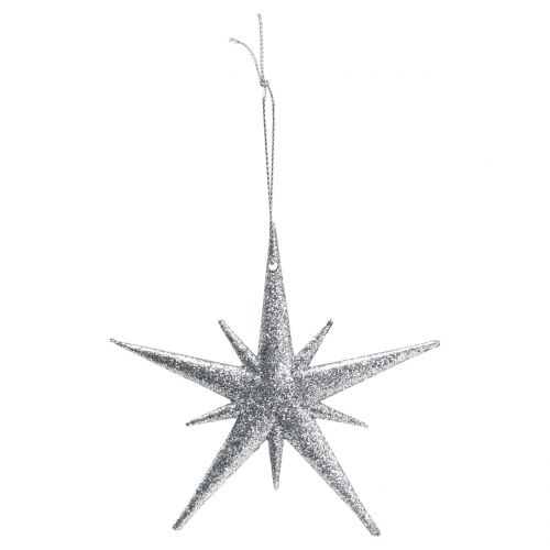 Floristik24 Glitterstern zum Hängen Silber 13cm 12St