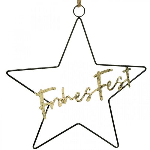 Floristik24 Sterndeko "Frohes Fest", Metallstern zum Hängen, Dekoring für den Advent Schwarz, Golden 41×39,5cm