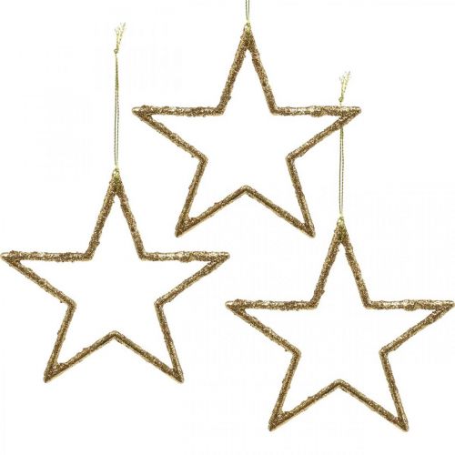 Glitzersterne, Adventsdeko, Sterndeko zum Hängen, Weihnachtsschmuck Golden 11,5×12cm 12St