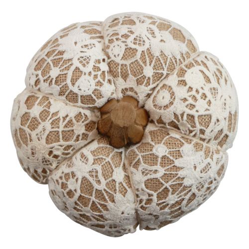 Floristik24 Stoff Kürbis Deko Jute Spitze Weiß/Beige Vintage Deko Ø15cm