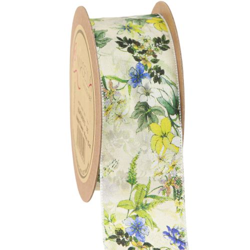 Artikel Stoffband mit Blumen Dekoband Grün Blau Gelb 40mm 15m