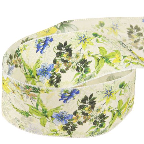 Artikel Stoffband mit Blumen Dekoband Grün Blau Gelb 40mm 15m