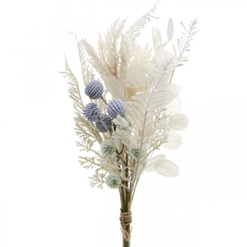 Silberblatt Kugeldisteln Farn Kunstblumen Creme 56cm Bund