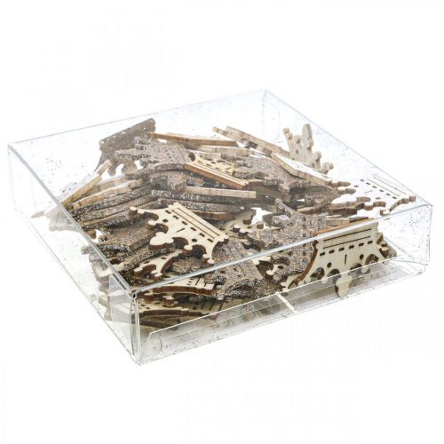 Artikel Streudeko Krone Weihnachten Holz Glitter B4cm 72 St