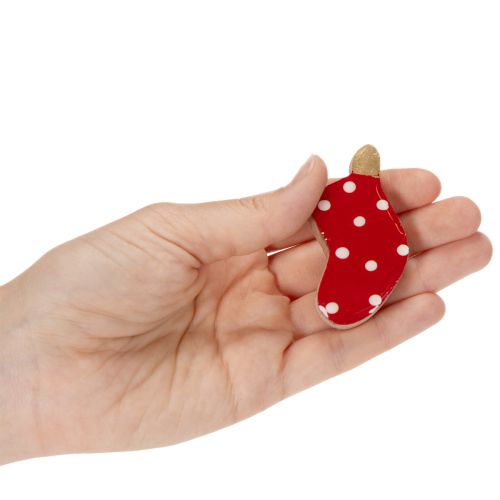 Socken aus Holz rot mit weissen Punkten 6cm 8er-Set Tischdekoration Weihnachten | Floristik24.ch