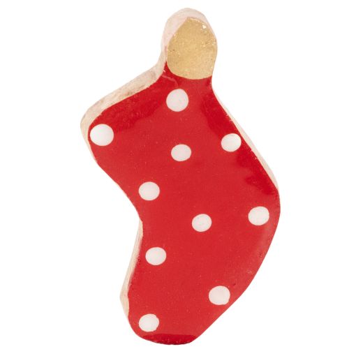 Socken aus Holz rot mit weissen Punkten 6cm 8er-Set Tischdekoration Weihnachten | Floristik24.ch
