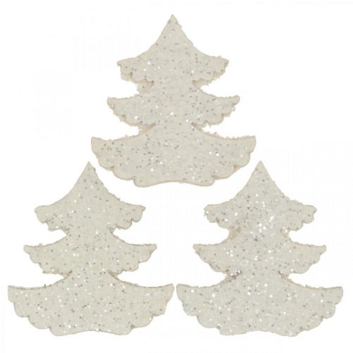 Floristik24 Streudeko Weihnachten Tannenbaum Weiß Glitter 4cm 72St