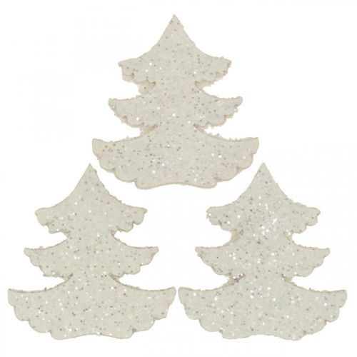 Floristik24 Streudeko Weihnachten Tannenbaum Weiß Glitter 4cm 72 St