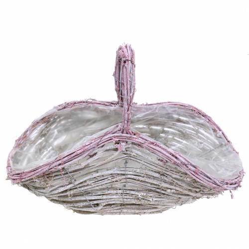Floristik24 Blumenkorb mit Henkel Weiß-Altrosa 35cm × 17cm H25cm
