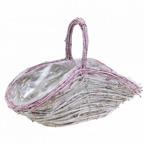 Blumenkorb mit Henkel Weiß-Altrosa 35cm × 17cm H25cm