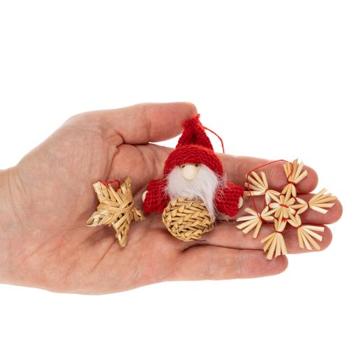Strohanhänger Set mit Figuren und Sternen 4–6 cm 30-teilig Natur-Rot | Floristik24.ch