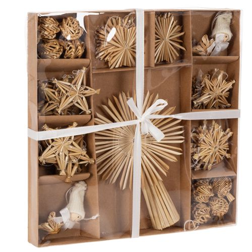 Strohstern-Set aus 35 Figuren und Sternen für Christbaumschmuck, naturfarben | Floristik24.ch