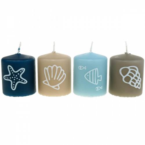 Floristik24 Stumpenkerzen 60/50 Maritime Deko Kerze Sommerdeko Mix Safe Candle 4St